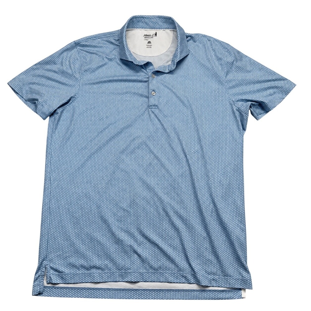 johnnie-O Performance Polo Mens Large Blue Honeycomb Print UPF 50 Golf Shirt